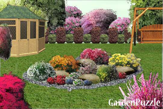 Kolorowo w ogrodzie przy domku puzzle online