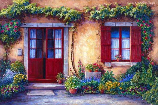 dom,okno,drzwi,kwiaty puzzle online