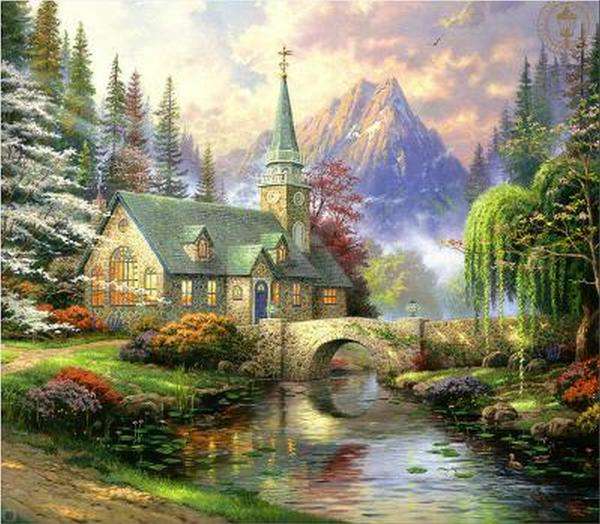 kościółek w górach nad potokie puzzle online