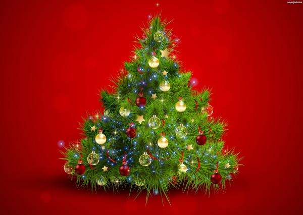 vánoční strom na červeném pozadí puzzle