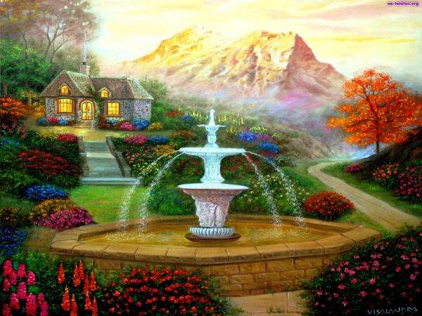 dom,ogród,góry puzzle online