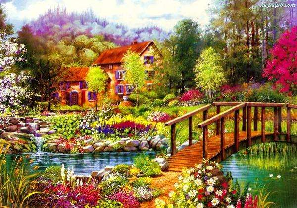 kwiaty,ogród,mostek puzzle online