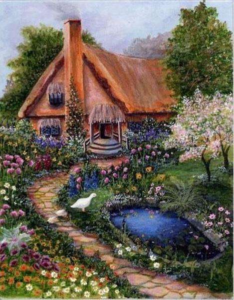 dom,stawek,kwiaty,ścieżka puzzle