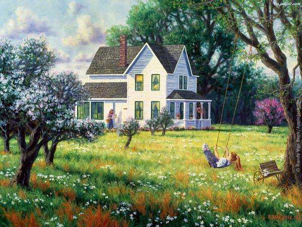 dom,trawnik,huśtawka puzzle online