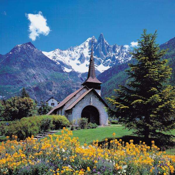 krajobraz Alp, kościółek puzzle online