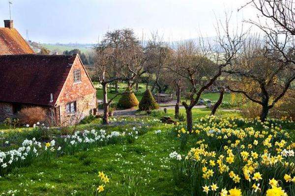 domek w wiosennym ogrodzie, puzzle online