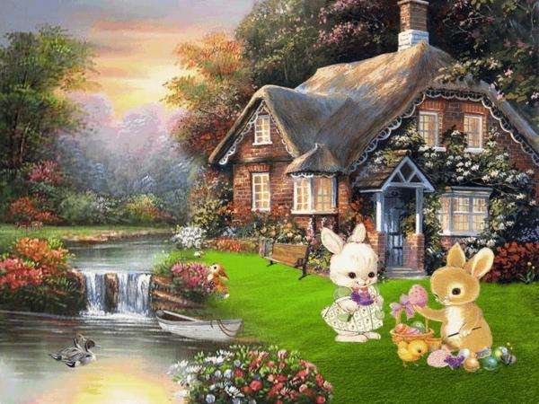 Wielkanoc,króliczki,dom puzzle online