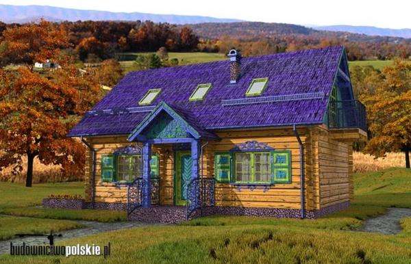 dom z okiennicami na tle lasów puzzle online