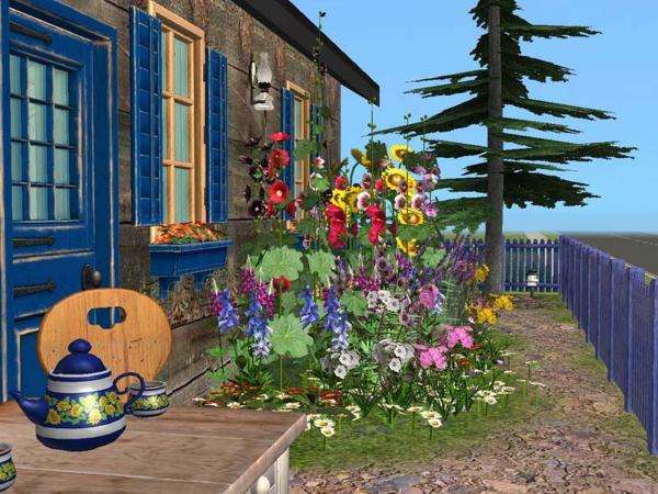 ogród babci, drzewo,kwiaty puzzle online