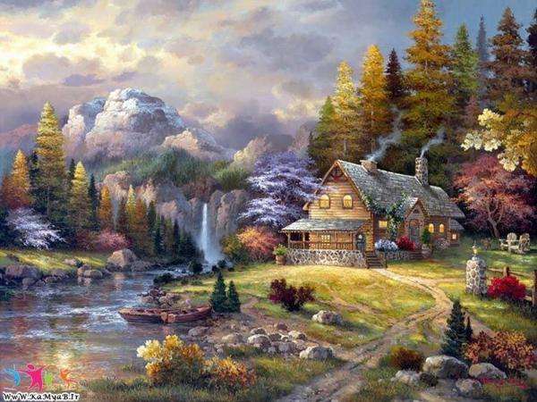 chata w górach nad potokiem puzzle online