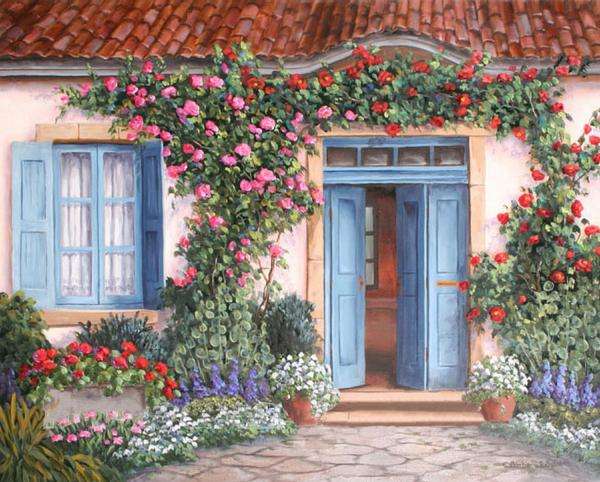 róże na ścianie domu puzzle online
