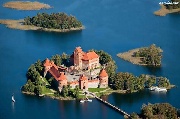 zamek,jezioro,most,Litwa puzzle online