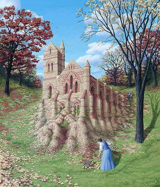a castle of autumn leaves, jigsaw puzzle