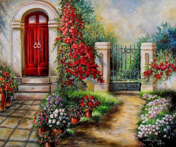 drzwi,pnącza kwiatów,furtka puzzle online