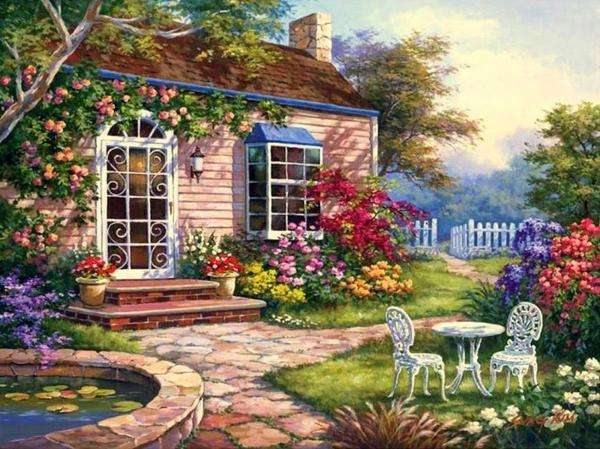 casa, primavera, giardino, cancello puzzle