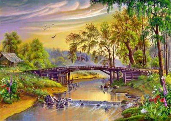 rzeka,most,dom,drzewa puzzle online