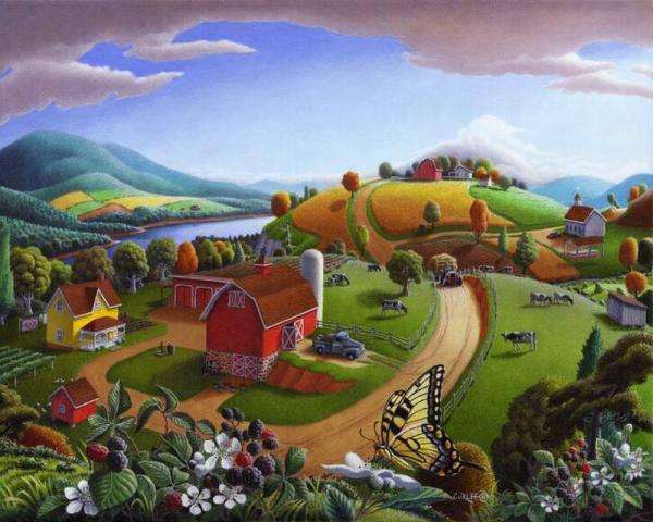 krajobraz rysunkowy farmy puzzle online