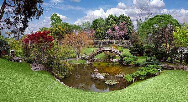 Jardin botanique avec un étang puzzle