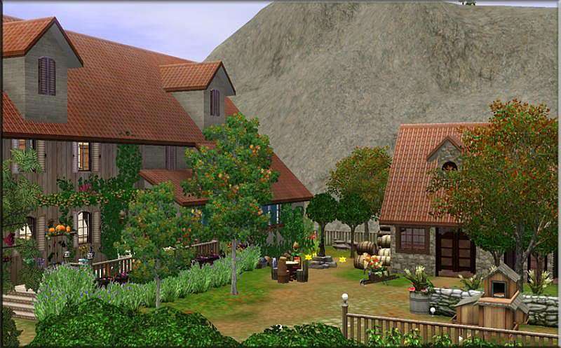 Domki w ogrodzie pod górą puzzle online