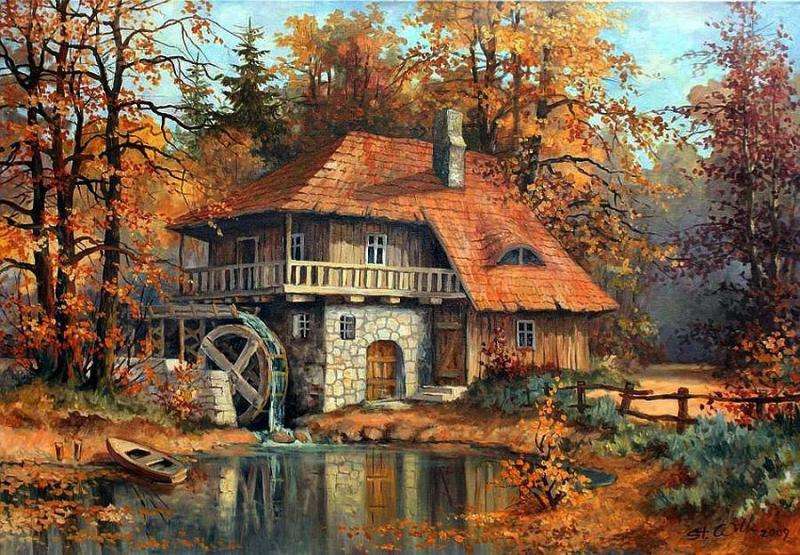 Mühle im Herbst Puzzle