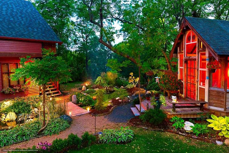 Sąsiedzkie domki w sadzie. puzzle online