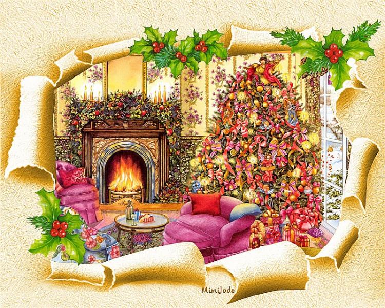 Świąteczny pokoik z kominkiem puzzle online