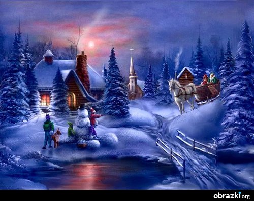 Świąteczna scenka z saniami puzzle online