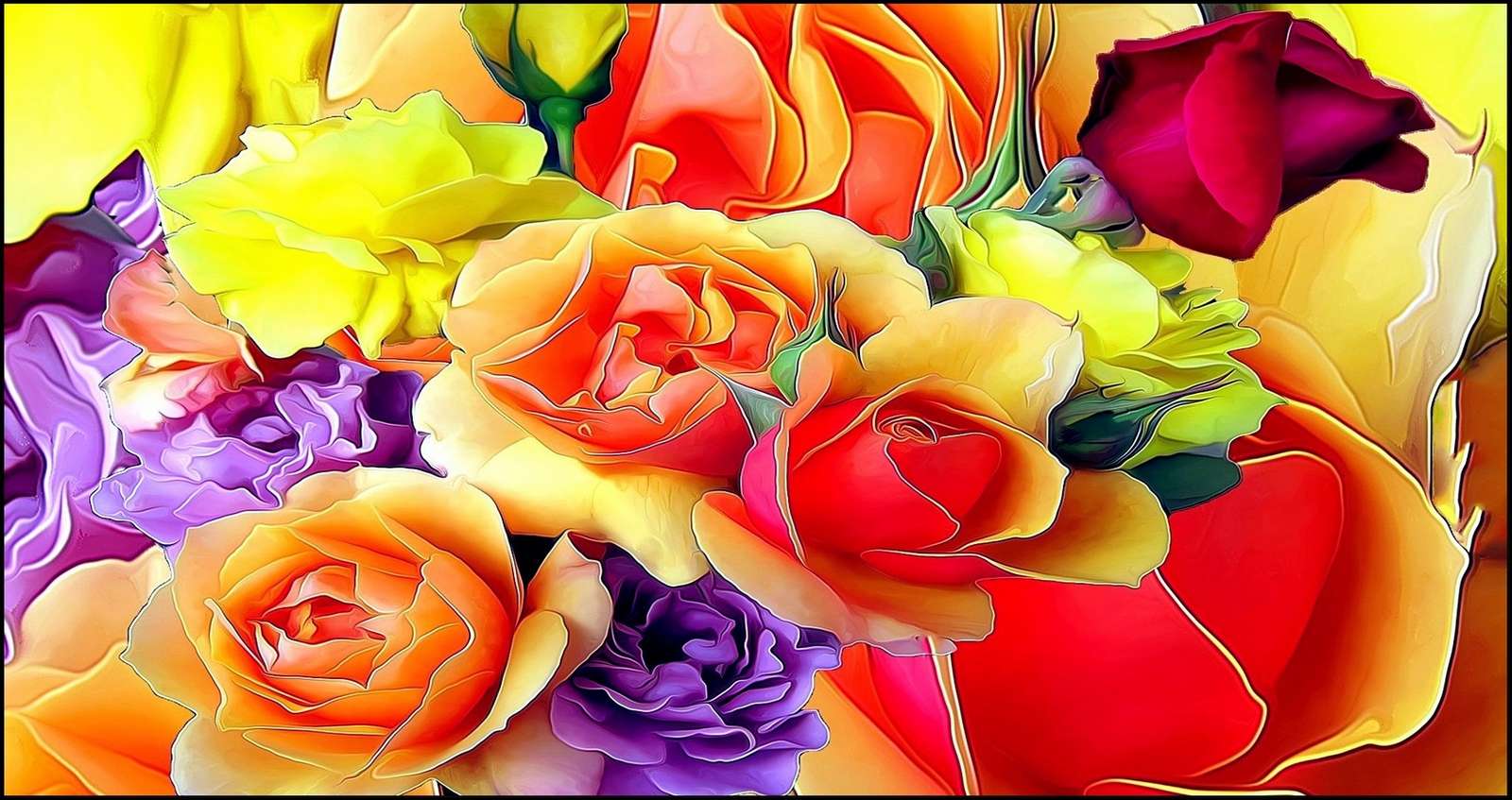Róże, kolorowe kwiaty puzzle online