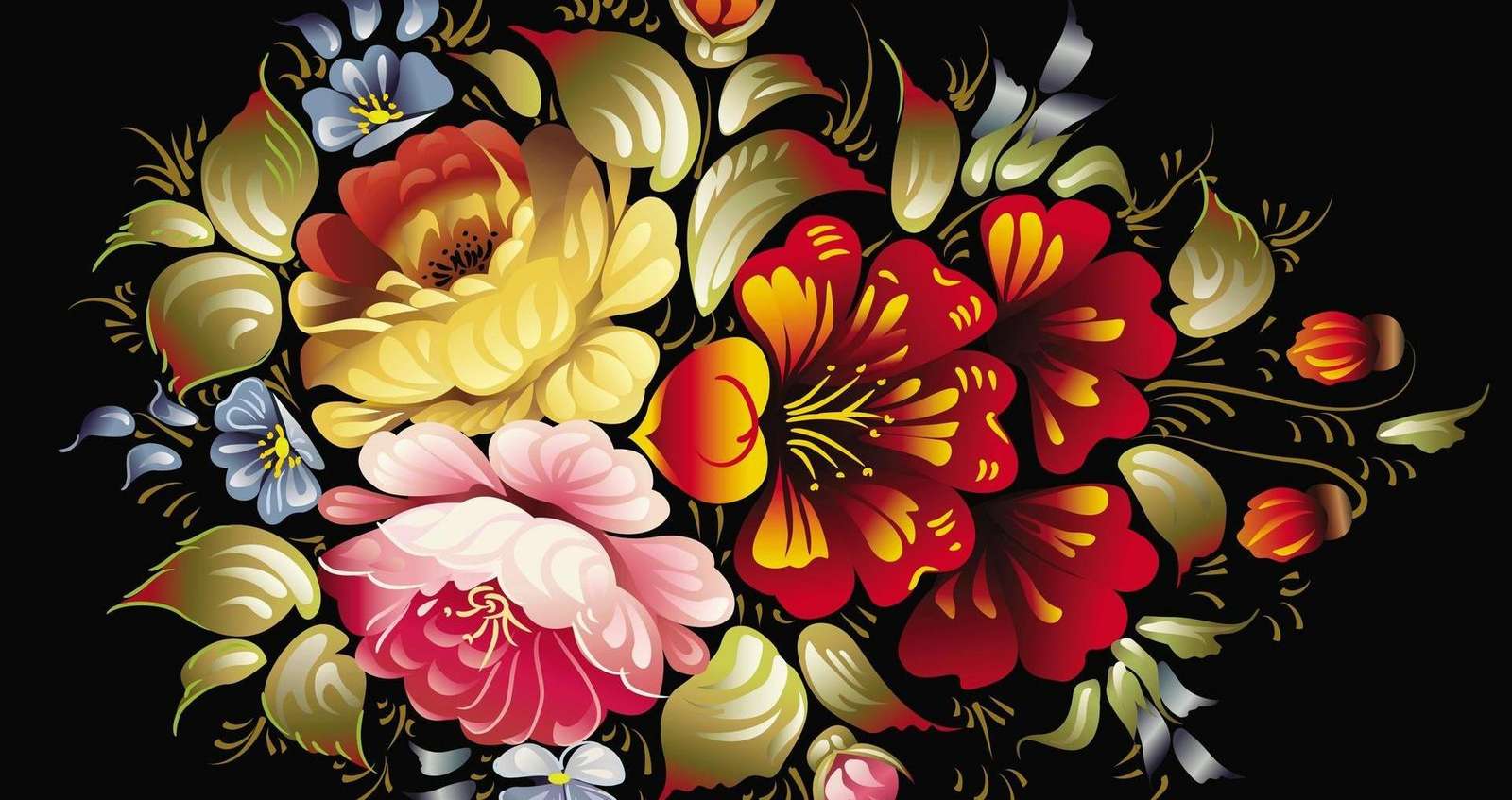 Malowane kwiatki puzzle online