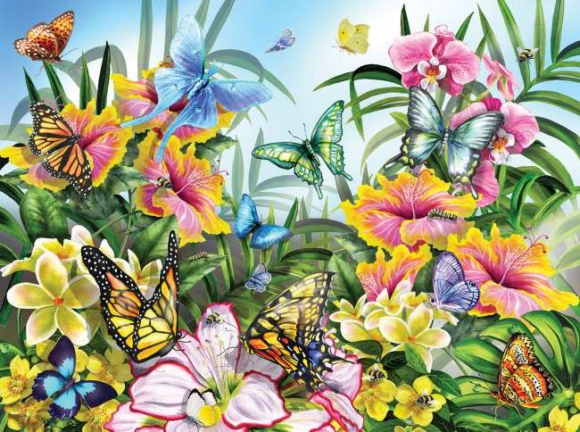Kolorowe kwiatki w ogrodzie puzzle online