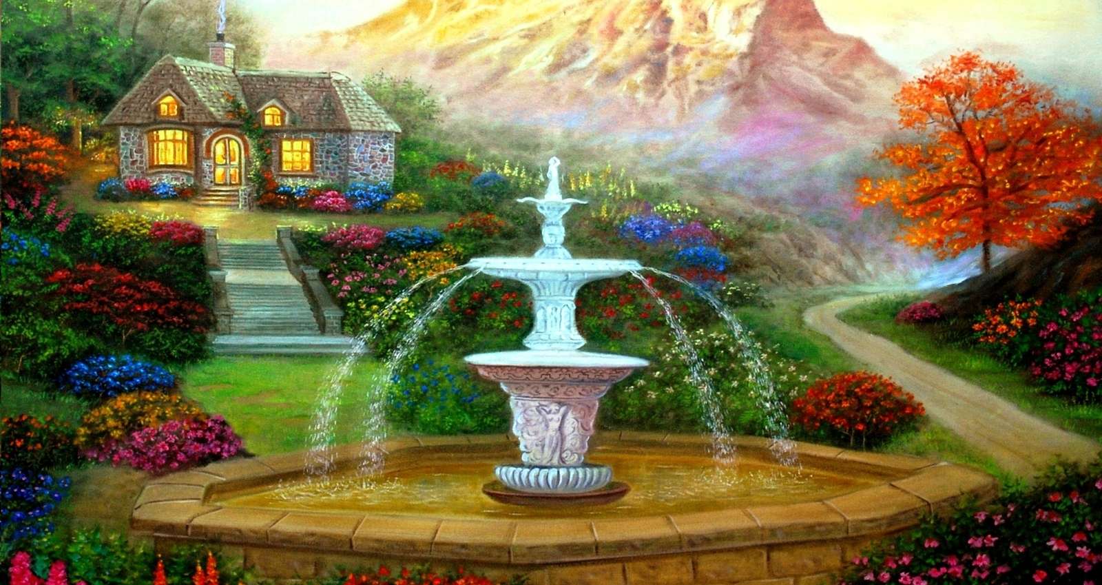 Ogród z fontanną puzzle online