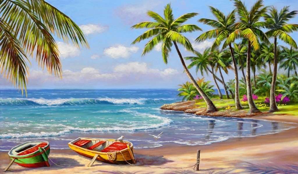Plaża z palmami puzzle online