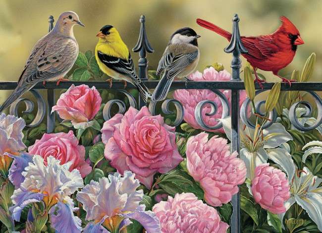 Fleurs, oiseaux et  puzzle