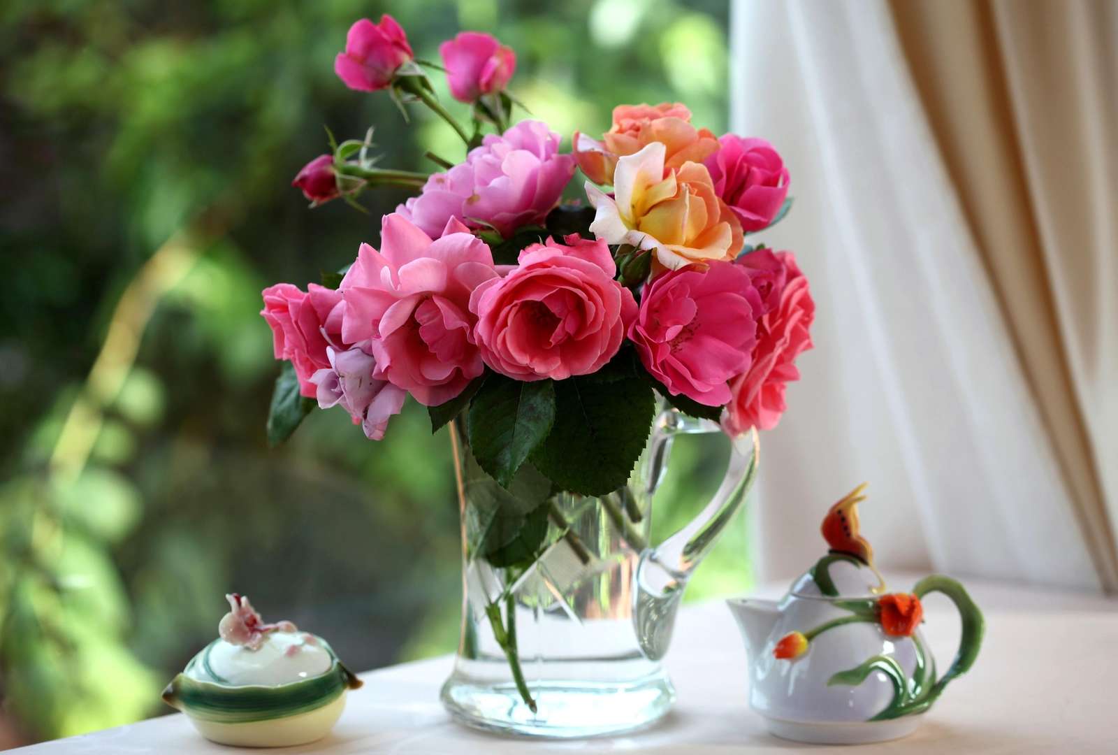Kolorowe kwiaty róż puzzle online