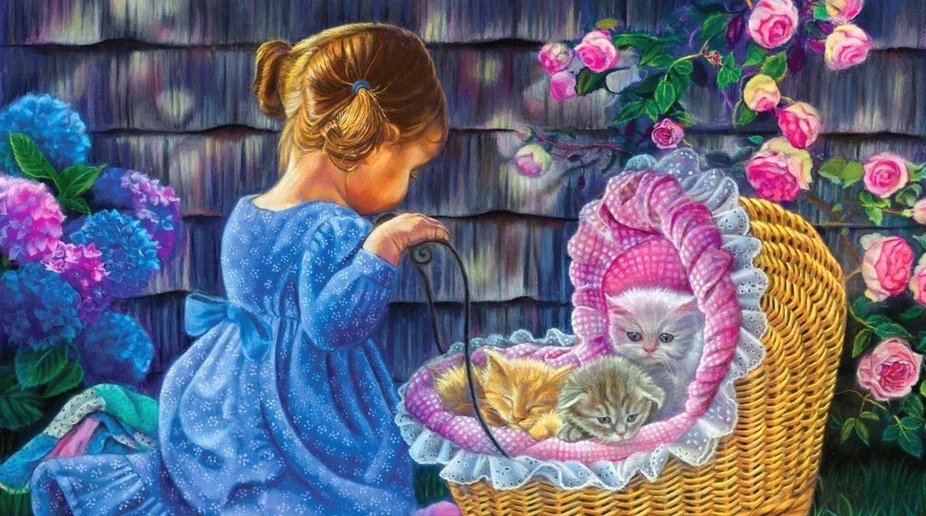 Dziewczynka z kotkami puzzle online