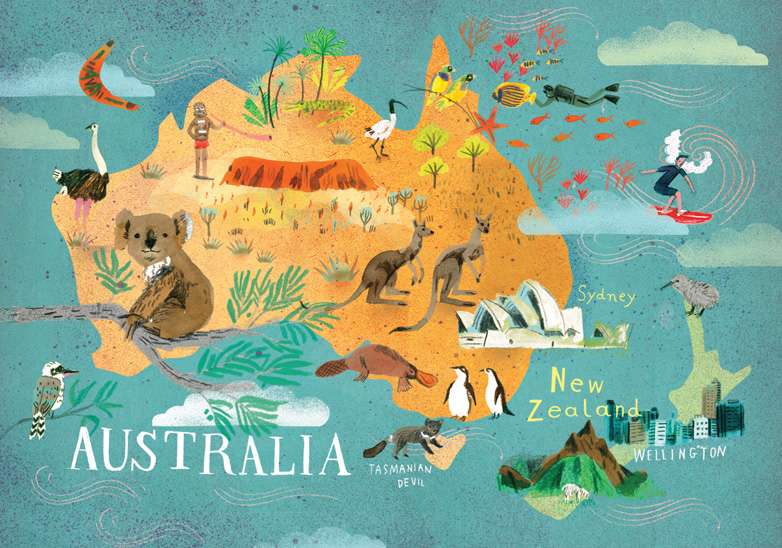 australia kontynent mapa puzzle online