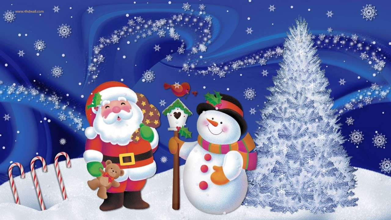 Jultomten och en snögubbe pussel