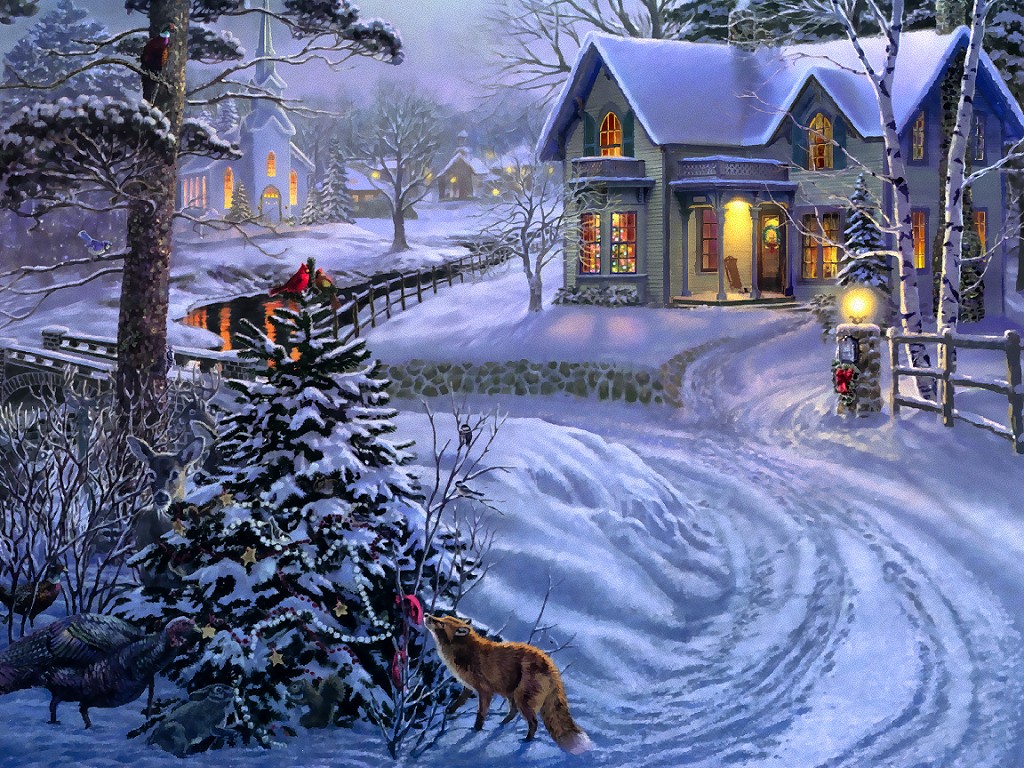 Zimowy krajobraz z lisem. puzzle online