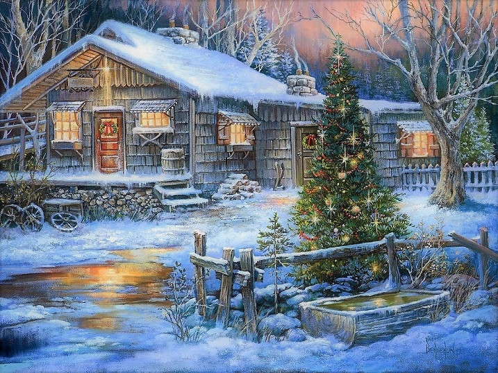 Zimą w wiejskiej zagrodzie. puzzle online