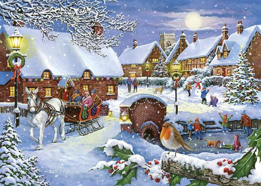 Wieś śniegiem zasypana. puzzle online