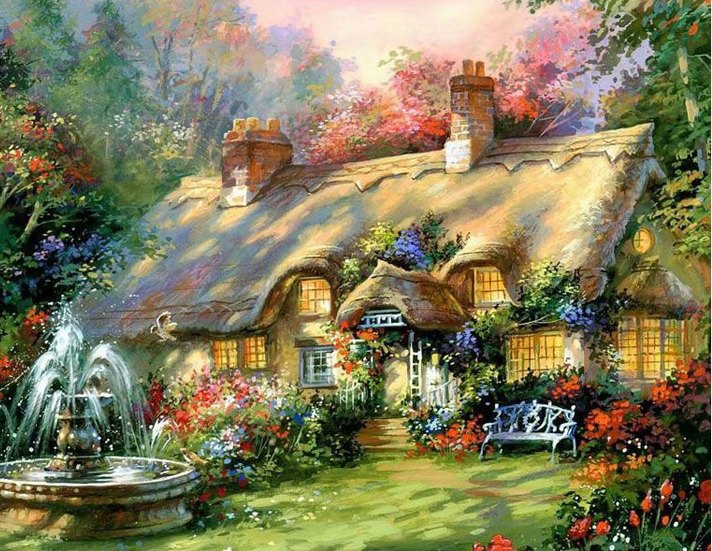 Malowany domek z ogrodem puzzle online