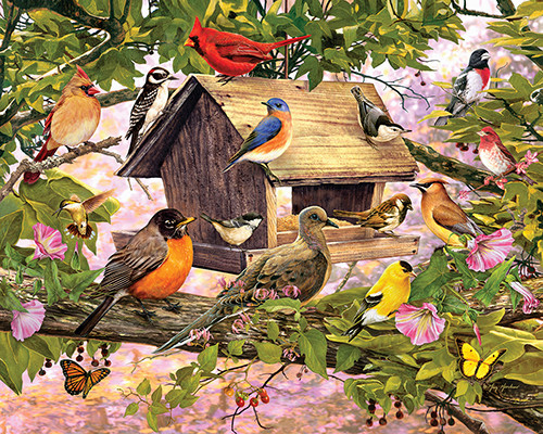 Ptaki przy karmiku. puzzle online