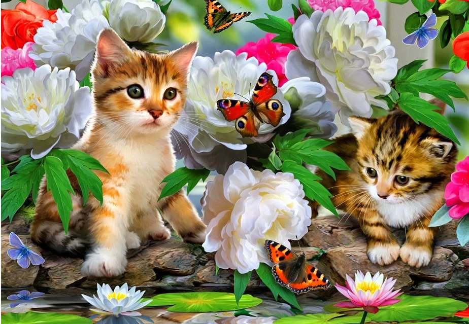 Kolorowy obrazek z kotkami. puzzle online