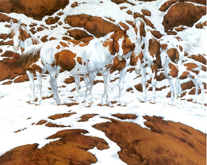 Biało-rude konie puzzle online