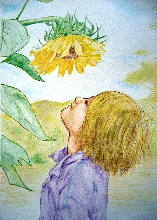 Băiat și floare de floarea soarelui. puzzle