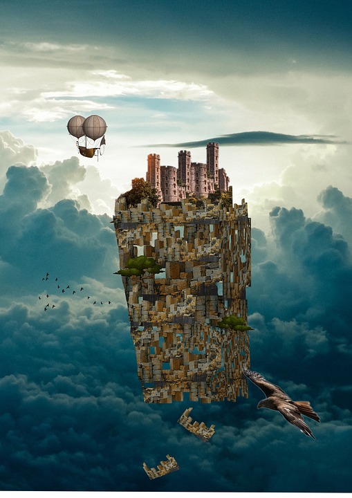 Fantazy. Orzeł, balony i zamek puzzle online