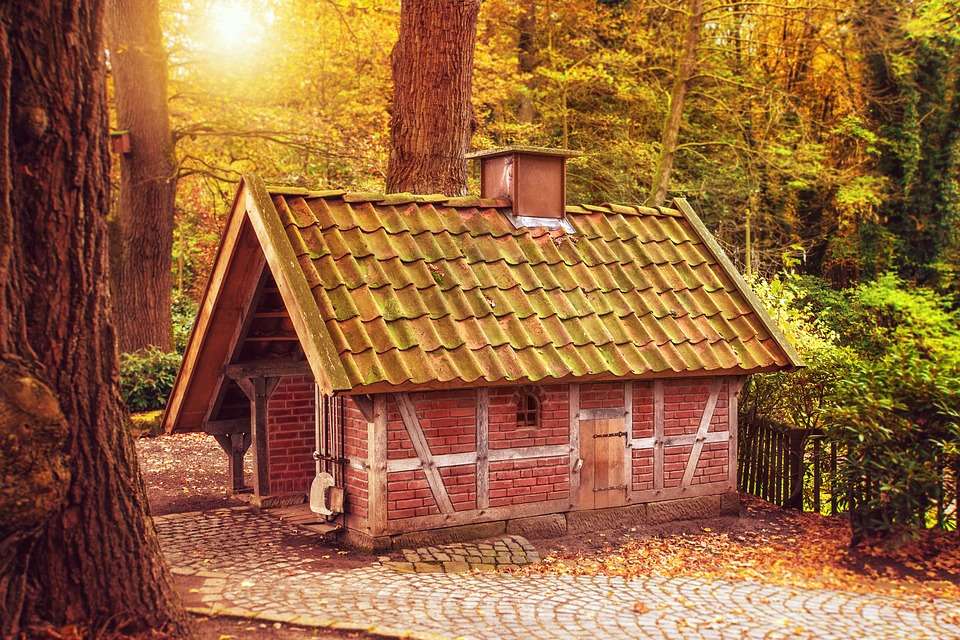 Mały domek w lesie . puzzle online