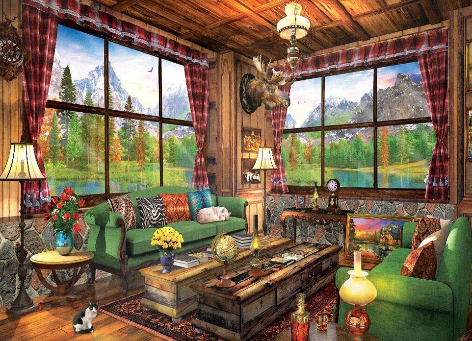 Wnętrze górskie chaty. puzzle online