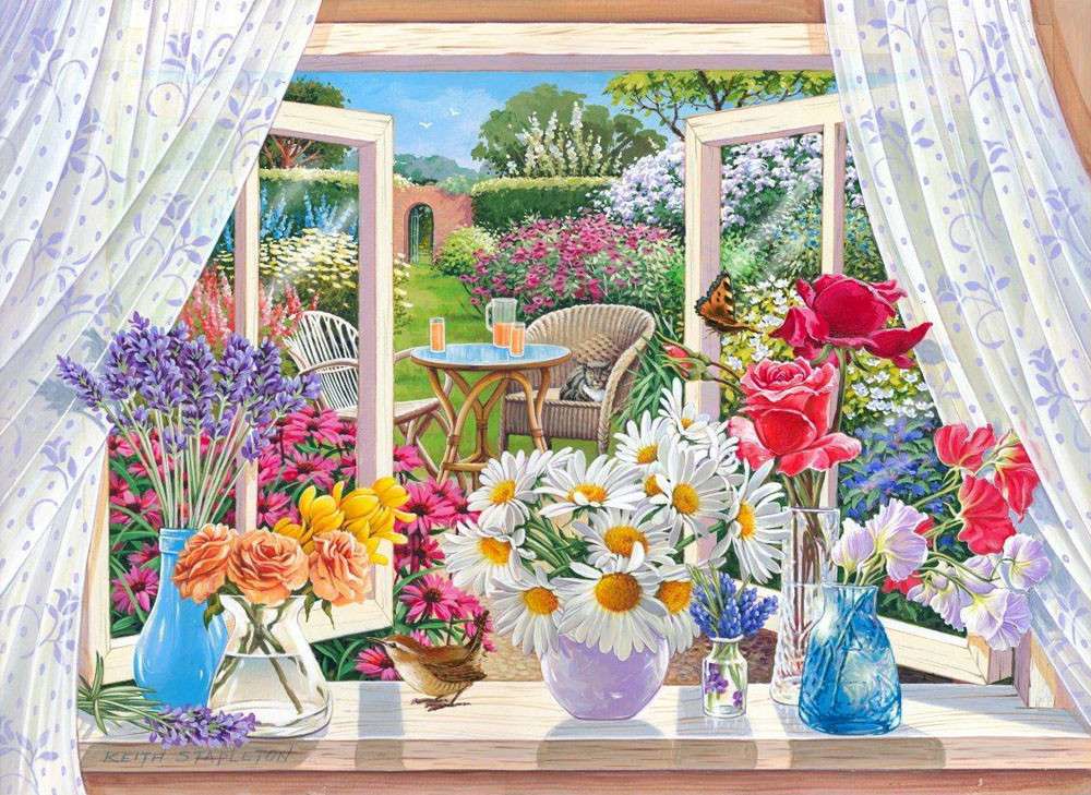 Kwiaty w oknie. puzzle online