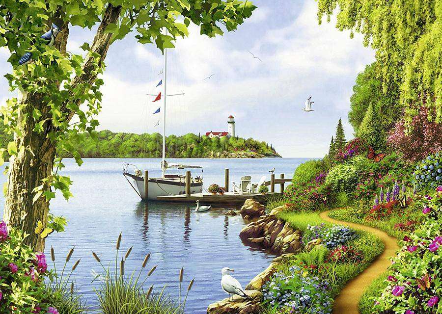 Krajobraz z łódką. puzzle online